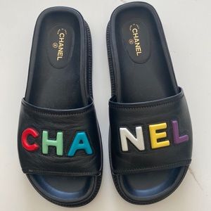 Authentic Chanel black/multicolor slides